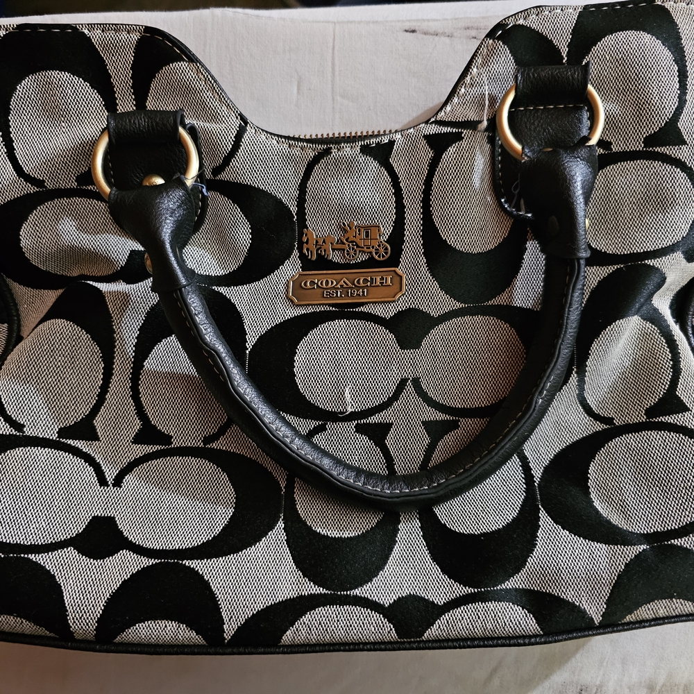 Coach Black and White Signature Shoulder Bag